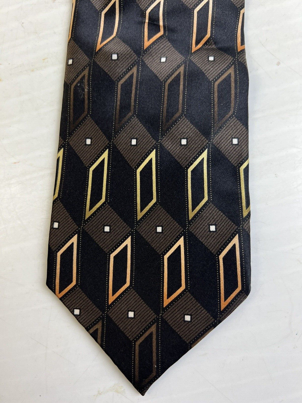 Kilburne And Finch Fine Clothiers Silk Tie 3.5" Black Geometric Business Work